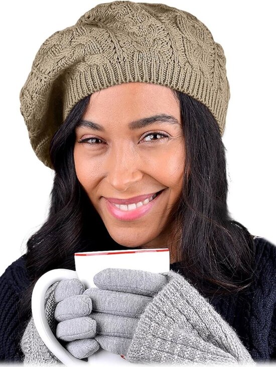 Women\'s Crochet Knitted Style Beanie Slouchy Hat Tan main image 6